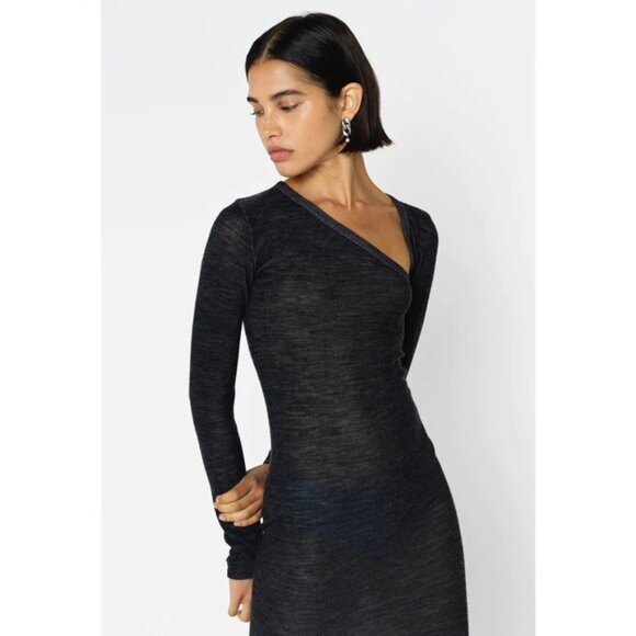 John Elliott Women's Tubular Merino Wool Asymmetrical Semi Sheer Mini Dress - Picture 3 of 8